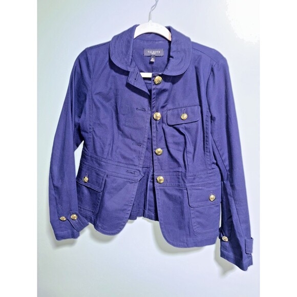 Talbots Ladies Navy Jacket Spring Pea Coat Brass Buttons Sz 6p EUC - Picture 1 of 6
